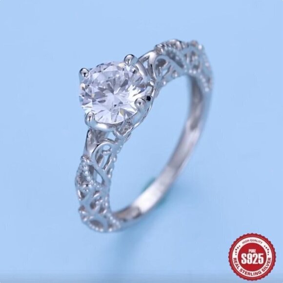 NEW Engagement Ring SZ. 7 S925 Sterling Silver Filigree Romantic Feminine - Picture 1 of 12